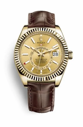 Rolex Sky-Dweller Yellow Gold / Champagne / Alligator 326138-0006